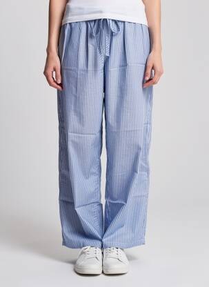 Pantalon larg țesătură poplin mărime normală albastru AMERICAN VINTAGE femme