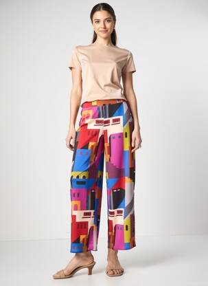 Pantalon larg țesătură crep mărime normală roșu KOZAN femeie