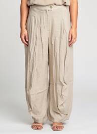 Pantalon larg închidere cu fermoar sub clapetă cu nasturi talie înaltă bej CPC femme