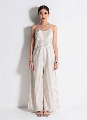 Salopetă-pantalon țesătură crep bretele subțiri bej BSB femme