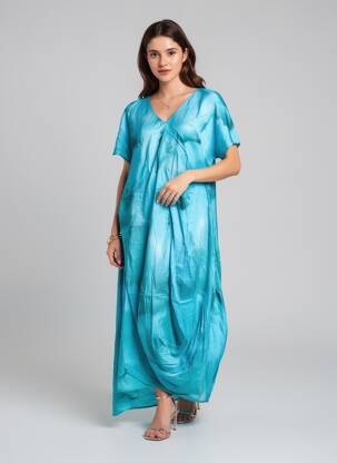 Rochie lungă mâneci scurte mâneci scurte albastru OZAI N KU femeie