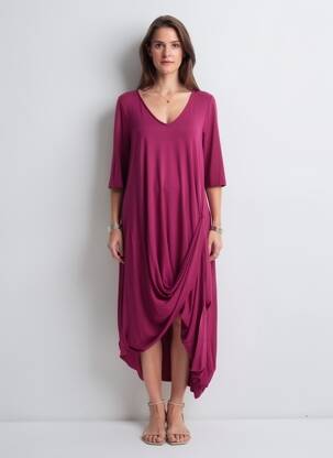 Rochie lungă guler în v mâneci 3/4 violet IZAC femeie