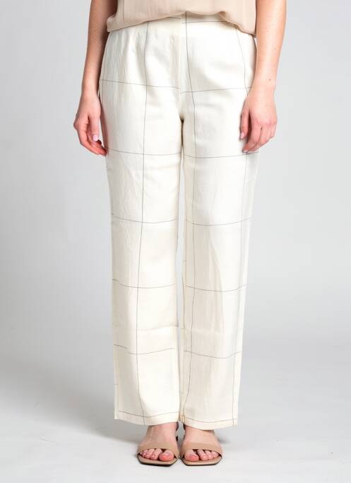 Pantalon drept țesătură crep talie înaltă bej KOKOMARINA femme