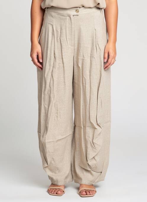 Pantalon larg închidere cu fermoar sub clapetă cu nasturi talie înaltă bej CPC femme