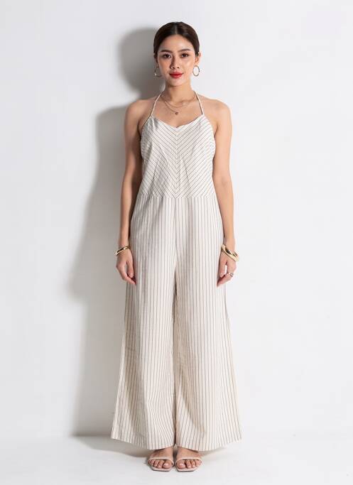 Salopetă-pantalon țesătură crep bretele subțiri bej BSB femme