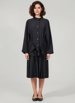 Rochie midi țesătură crep mâneci lungi negru CPC femeie