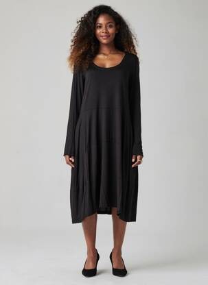 Rochie midi mâneci lungi mâneci lungi negru COMPLETO femeie
