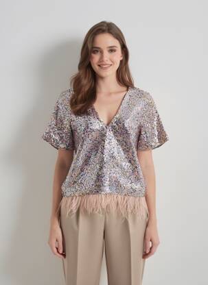 Top elasticitate mâneci scurte gri DIXIE femeie