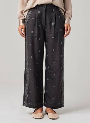 Pantalon drept talie cu cleme mărime normală negru MAISON HOTEL femeie