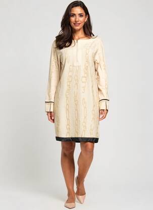 Rochie midi imprimeu fantezie mâneci lungi bej ELISA CAVALETTI femeie