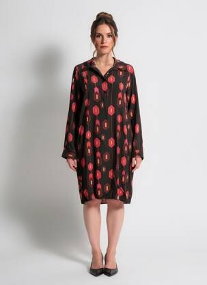 Rochie midi croială fluidă mâneci lungi negru LA FEE MARABOUTEE femeie