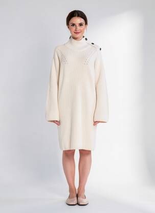 Rochie pulover elasticitate mâneci lungi bej LA FEE MARABOUTEE femeie