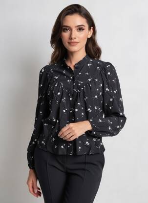 Cămașă imprimeu floral mâneci lungi negru LA FEE MARABOUTEE femeie