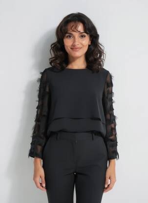 Bluză guler rotund mâneci lungi negru BETTY BARCLAY femeie