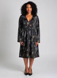 Rochie midi imprimeu fantezie mâneci lungi negru SURKANA femme