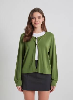 Vestă cu mâneci lungi guler rotund verde FLIRT COLLECTION femeie