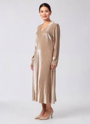Rochie midi mâneci 3/4 mâneci 3/4 bej LEO & UGO femeie