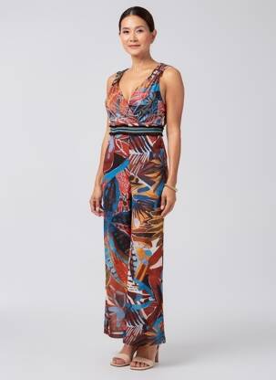 Salopetă-pantalon țesătură crep fără mâneci maro LO! LES FILLES femeie