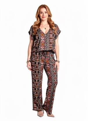 Salopetă-pantalon închidere cu nasturi pe față mâneci scurte maro LA FEE MARABOUTEE femeie