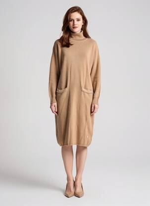 Rochie pulover elasticitate mâneci lungi bej SARAH CHOLE femeie