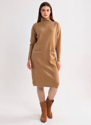 Rochie pulover elasticitate mâneci lungi maro SARAH CHOLE femeie