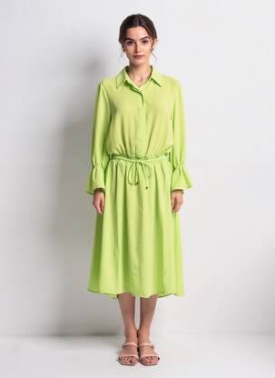 Rochie midi croială fluidă mâneci lungi verde FRACOMINA femeie