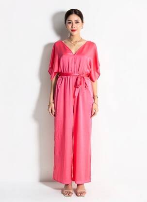 Salopetă-pantalon croială fluidă mâneci scurte roz MOLLY BRACKEN femeie