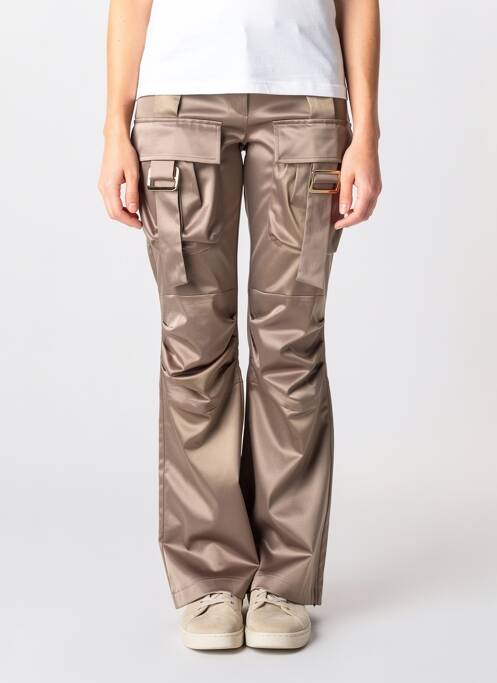 Pantalon cargo închidere cu fermoar sub clapetă cu nasturi talie înaltă maro RELISH femme