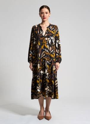 Rochie midi imprimeu fantezie mâneci lungi negru BETTY BARCLAY femeie