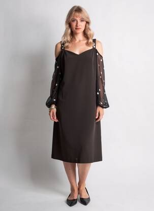 Rochie midi mâneci lungi mâneci lungi negru FUEGO WOMAN femeie