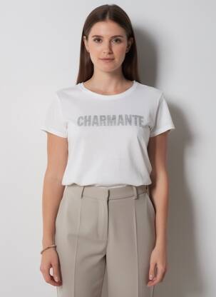 Tricou imprimeu fantezie mâneci scurte alb MAJESTIC FILATURES femeie