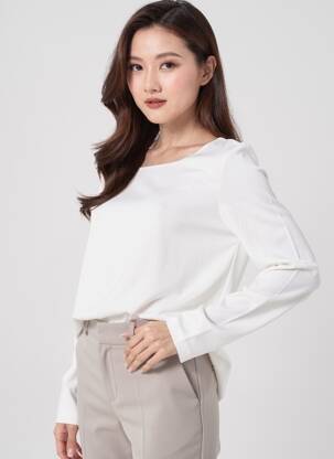Top guler rotund mâneci lungi alb STREET ONE femeie