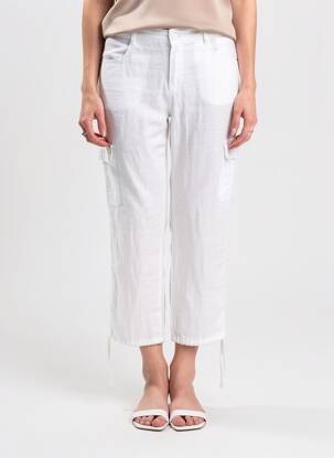 Pantalon 7/8 închidere cu fermoar sub clapetă cu nasturi alb DOLCEZZA femeie