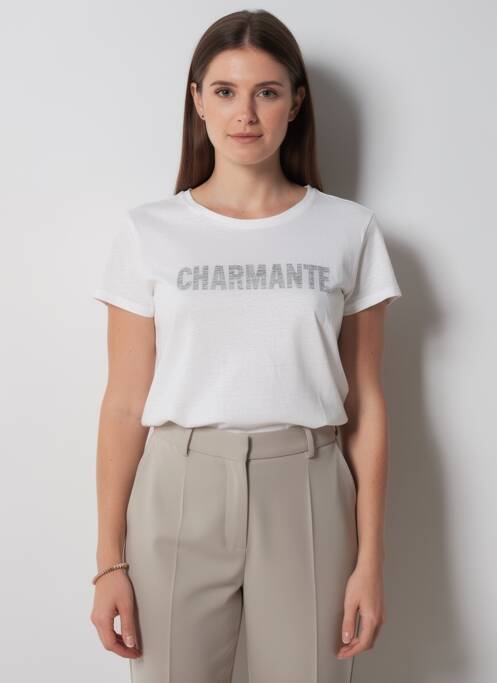 Tricou imprimeu fantezie mâneci scurte alb MAJESTIC FILATURES femme