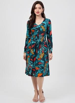 Rochie midi mâneci lungi mâneci lungi albastru NOMADS femeie