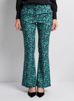 Pantalon evazat închidere cu fermoar sub clapetă cu cârlig talie înaltă verde WOW TO GO femeie