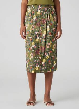 Fustă midi talie cu cleme verde WOW TO GO femeie