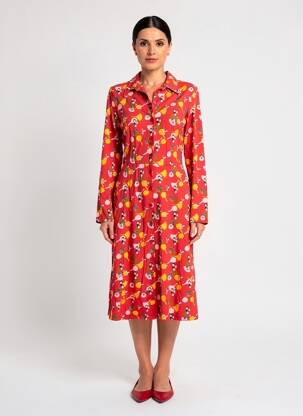 Rochie midi imprimeu floral mâneci lungi portocalie WHO'S THAT GIRL femeie