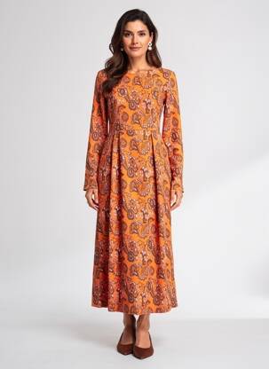 Rochie lungă mâneci lungi mâneci lungi portocalie WOW TO GO femeie