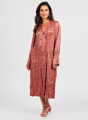 Rochie midi croială fluidă mâneci lungi maro WOW TO GO femeie