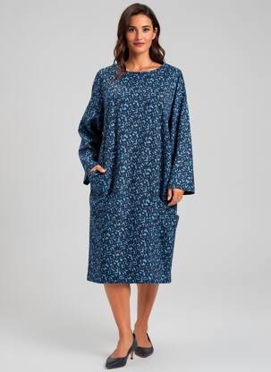 Rochie midi imprimeu fantezie mâneci lungi albastru WOW TO GO femeie