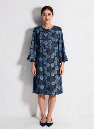 Rochie midi imprimeu floral mâneci lungi albastru WHO'S THAT GIRL femeie