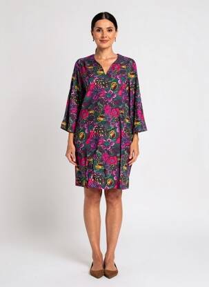 Rochie scurtă imprimeu floral mâneci 3/4 violet NOMADS femeie