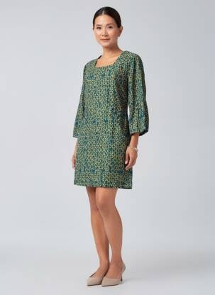 Rochie scurtă imprimeu floral mâneci 3/4 albastru NOMADS femeie