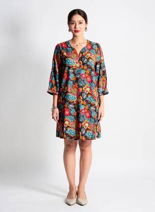 Rochie scurtă imprimeu floral mâneci 3/4 roșu NOMADS femeie
