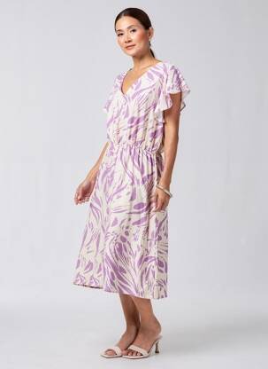 Rochie midi țesătură crep mâneci scurte violet CHRISTY femeie
