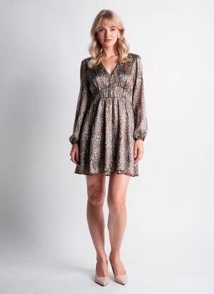 Rochie scurtă croială fluidă mâneci lungi maro MOLLY BRACKEN femeie