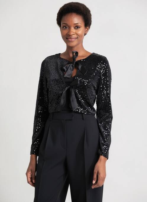 Bolero efect material satinat negru J&L femme