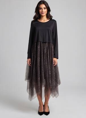 Rochie lungă mâneci lungi mâneci lungi negru MADE IN ITALY femeie