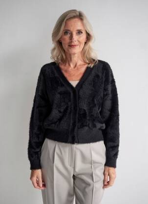 Vestă cu mâneci lungi tricot tricot pufos negru LILI SIDONIO femme